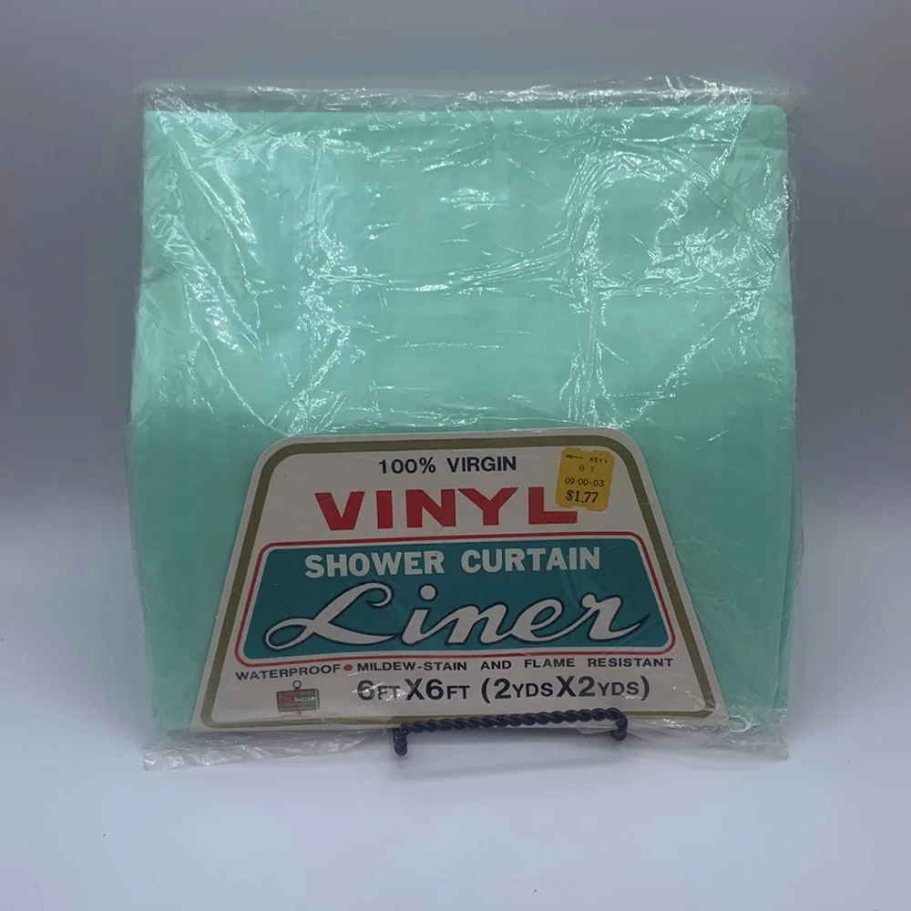 Vintage KMART Turquoise Vinyl Shower Curtain  Liner 6 x 6